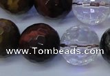 CTE1134 15 inches 12mm faceted round mixed tiger eye & white crystal beads