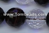 CTE1135 15 inches 14mm faceted round mixed tiger eye & white crystal beads