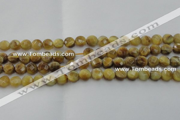 CTE1536 15.5 inches 10mm faceted coin golden tiger eye beads
