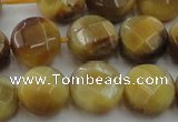 CTE1538 15.5 inches 14mm faceted coin golden tiger eye beads
