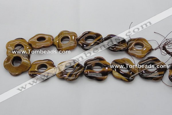CTE1746 15.5 inches 34mm carved flower yellow tiger eye beads