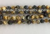 CTE2127 15.5 inches 10mm faceted nuggets golden & blue tiger eye beads