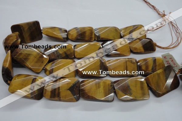 CTE320 25*35mm twisted & faceted rectangle yellow tiger eye beads