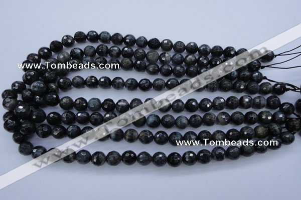 CTE443 15.5 inches 10mm faceted round blue tiger eye beads