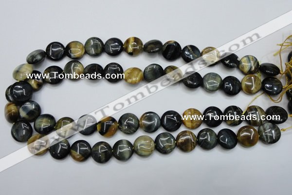 CTE563 15.5 inches 16mm flat round golden & blue tiger eye beads