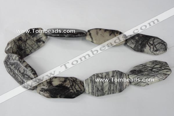 CTJ246 15.5 inches 25*50mm octagonal black water jasper beads