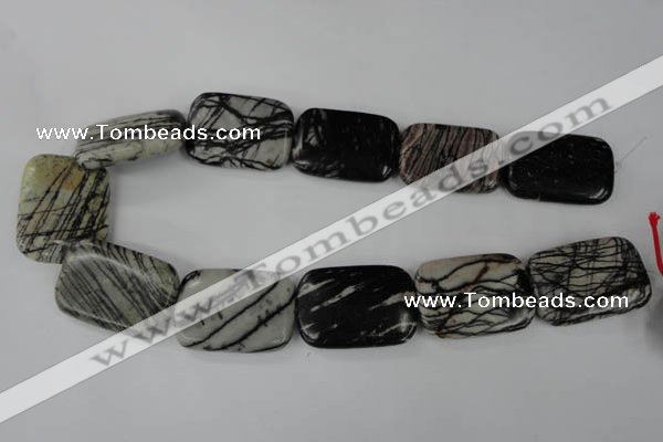 CTJ256 15.5 inches 25*35mm rectangle black water jasper beads