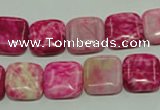 CTJ622 15.5 inches 12*12mm square dyed fuchsia jasper beads