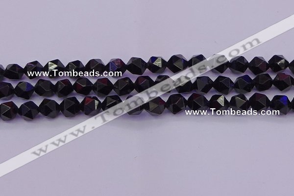 CTO647 15.5 inches 10mm faceted nuggets black tourmaline beads