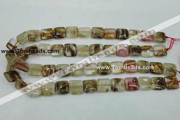 CTS52 15.5 inches 15*15mm square tigerskin glass beads wholesale