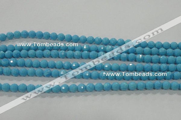 CTU2590 15.5 inches 4mm faceted round synthetic turquoise beads