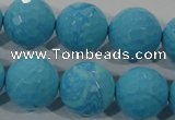 CTU2596 15.5 inches 16mm faceted round synthetic turquoise beads