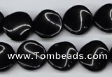CTW20  15.5 inches 16mm twisted coin black agate beads wholesale