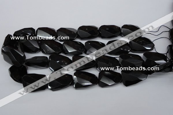 CTW415 15.5 inches 20*30mm faceted & twisted black agate gemstone beads