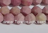 CWF31 8mm faceted nuggets matte pink wooden fossil jasper beads