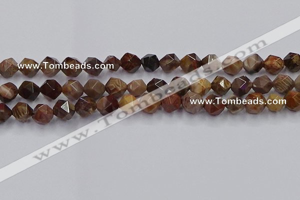 CWJ492 15.5 inches 10mm faceted nuggets wood jasper beads