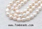 FWP500 14 inches 10mm - 11mm baroque white freshwater pearl strands