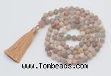 GMN1029 Hand-knotted 8mm, 10mm matte sunstone 108 beads mala necklaces with tassel