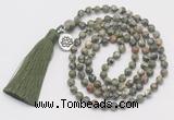 GMN304 Hand-knotted 6mm rhyolite 108 beads mala necklaces with tassel & charm