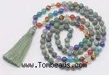 GMN6126 Knotted 7 Chakra 8mm, 10mm African turquoise 108 beads mala necklace with tassel