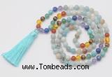 GMN6239 Knotted 7 Chakra 8mm, 10mm amazonite 108 beads mala necklace with tassel