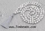 GMN656 Hand-knotted 8mm, 10mm white howlite 108 beads mala necklaces with tassel