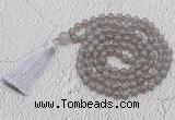 GMN664 Hand-knotted 8mm, 10mm grey agate 108 beads mala necklaces with tassel