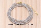 GMN7201 4mm faceted round tiny grey agate beaded necklace jewelry