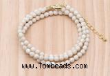 GMN7224 4mm faceted round tiny white fossil jasper beaded necklace jewelry