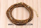 GMN7231 4mm faceted round tiny wooden jasper beaded necklace jewelry