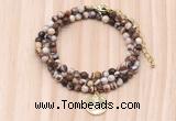 GMN7428 4mm faceted round tiny brown zebra jasper beaded necklace with constellation charm