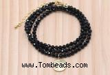 GMN7445 4mm faceted round tiny black onyx beaded necklace with constellation charm