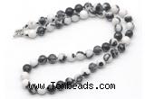 GMN7779 18 - 36 inches 8mm, 10mm round black & white jasper beaded necklaces