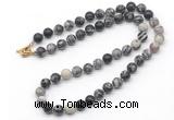 GMN7780 18 - 36 inches 8mm, 10mm round black water jasper beaded necklaces