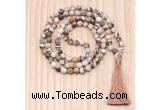 GMN8716 Hand-Knotted 8mm, 10mm Matte Zebra Jasper 108 Beads Mala Necklace