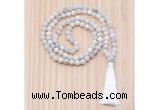 GMN8815 Hand-Knotted 8mm, 10mm White Crazy Agate 108 Beads Mala Necklace