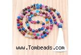 GMN8823 Hand-Knotted 8mm, 10mm Colorful Banded Agate 108 Beads Mala Necklace