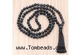 GMN8824 Hand-Knotted 8mm, 10mm Black Banded Agate 108 Beads Mala Necklace