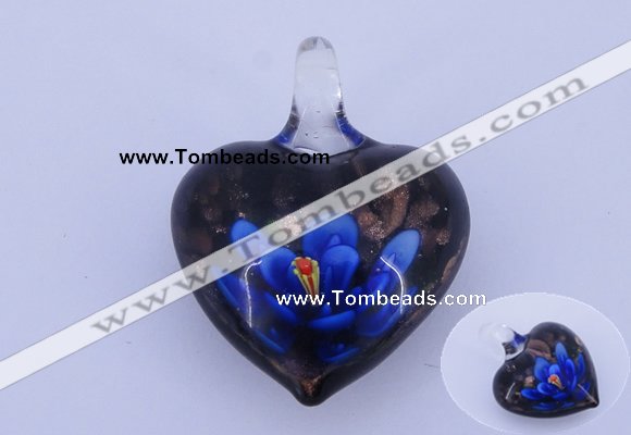 LP01 16*30*38mm heart inner flower lampwork glass pendants