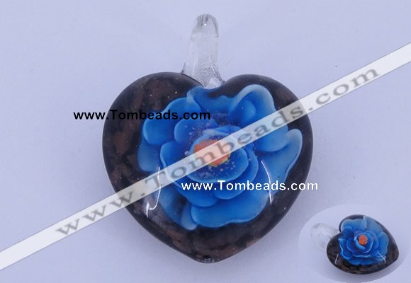 LP15 15*30*38mm heart inner flower lampwork glass pendants