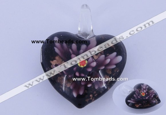 LP17 16*33*42mm heart inner flower lampwork glass pendants