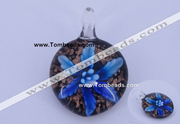 LP41 15*32*45mm flat round inner flower lampwork glass pendants
