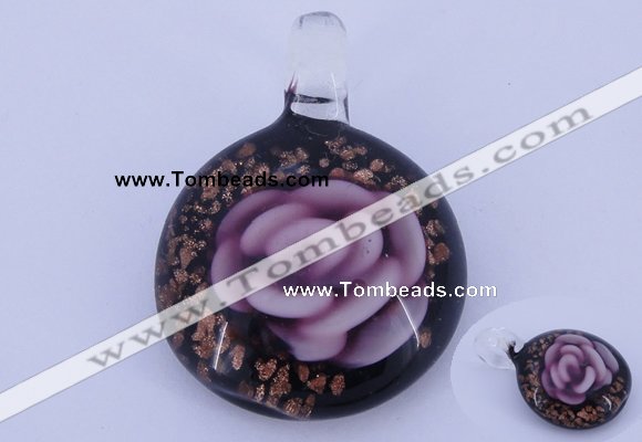 LP42 13*31*43mm flat round inner flower lampwork glass pendants