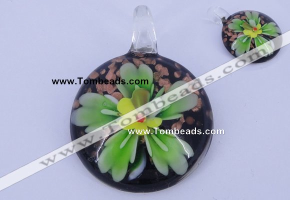 LP48 13*34*48mm flat round inner flower lampwork glass pendants