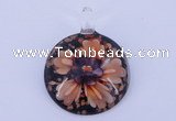 LP49 13*35*47mm flat round inner flower lampwork glass pendants