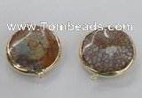 NGC298 35mm flat round agate gemstone connectors wholesale