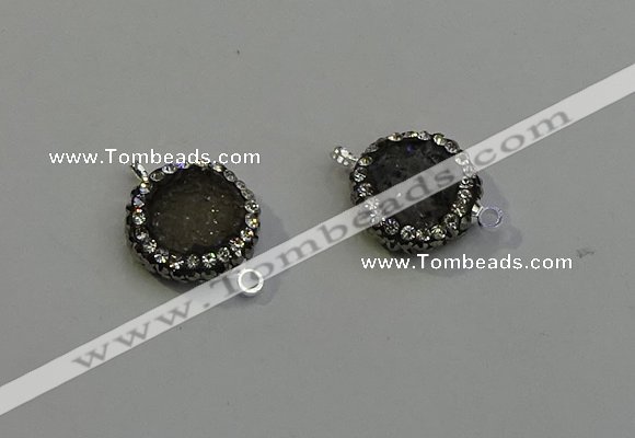 NGC5043 12mm - 14mm flat round druzy agate with rhinestone connectors
