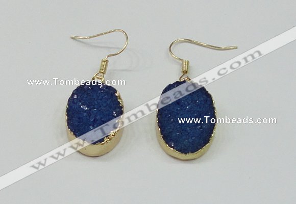 NGE111 15*20mm oval druzy agate gemstone earrings wholesale