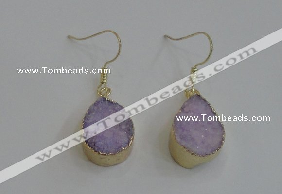 NGE81 13*18mm teardrop druzy agate gemstone earrings wholesale