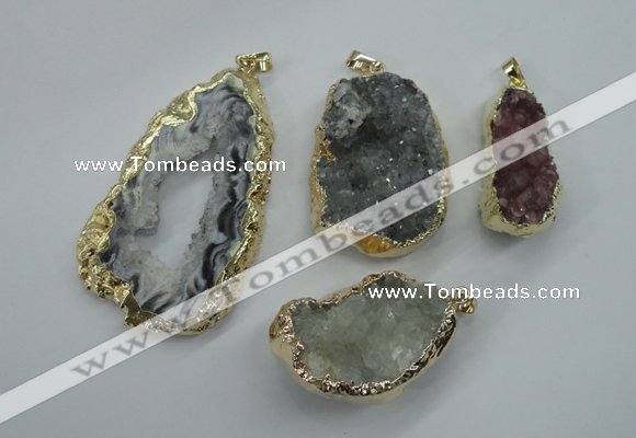 NGP1126 25*30 - 40*50mm freeform druzy agate pendants with brass setting